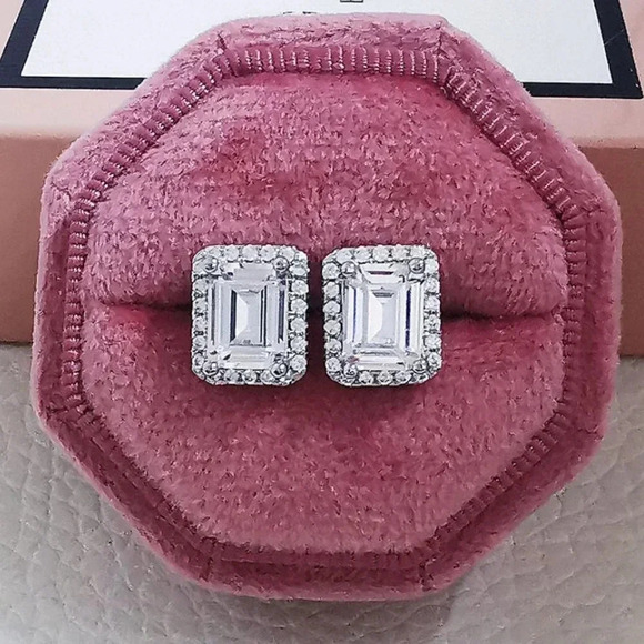 925 Sterling Silver Princess Cut Diamond Ring & Earring Set - Picture 2 of 2